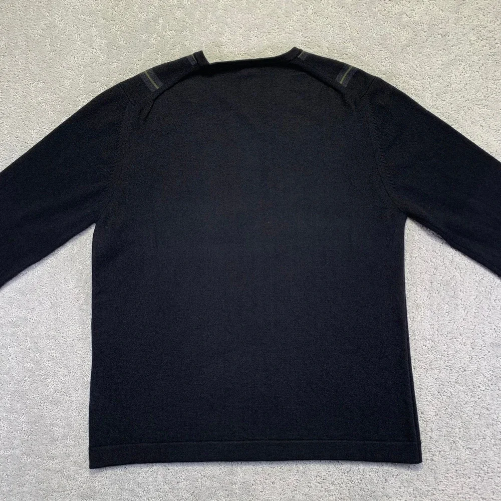 VINTAGE Banana Republic Sweater Mens L Black Striped‎ V-Neck Stretch Merino Wool